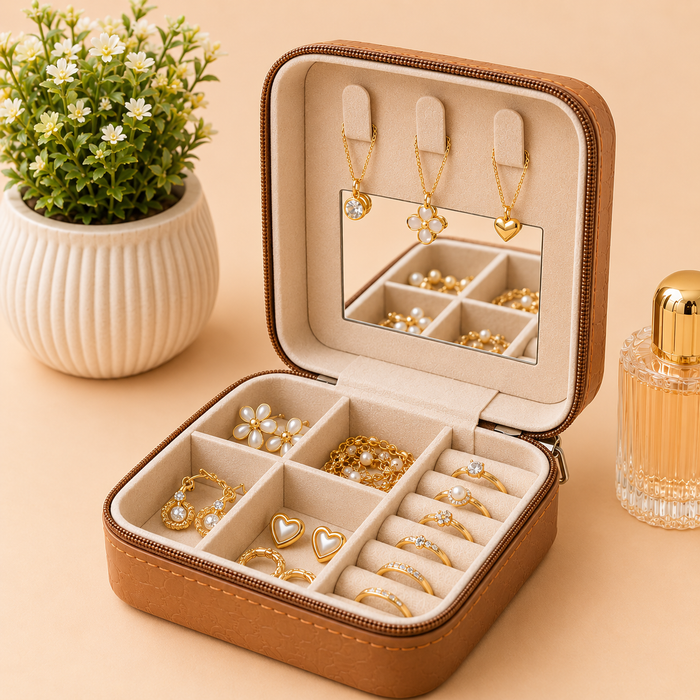 Jewellary Organizer-All-Season Compact Travel Jewellery Box-Zippered Organizer for Earrings, Necklaces & Bracelets
