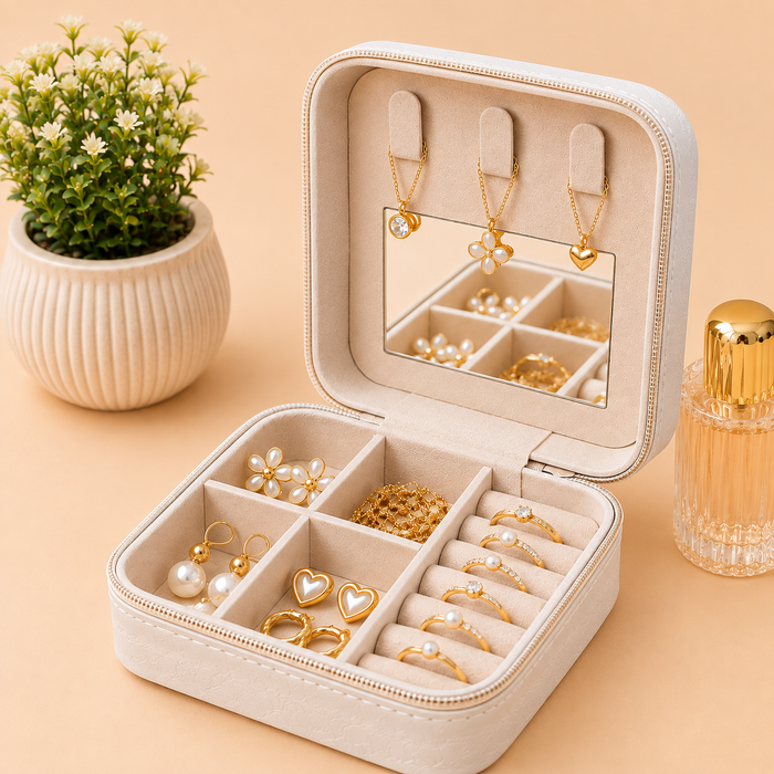 Jewellary Organizer-All-Season Compact Travel Jewellery Box-Zippered Organizer for Earrings, Necklaces & Bracelets