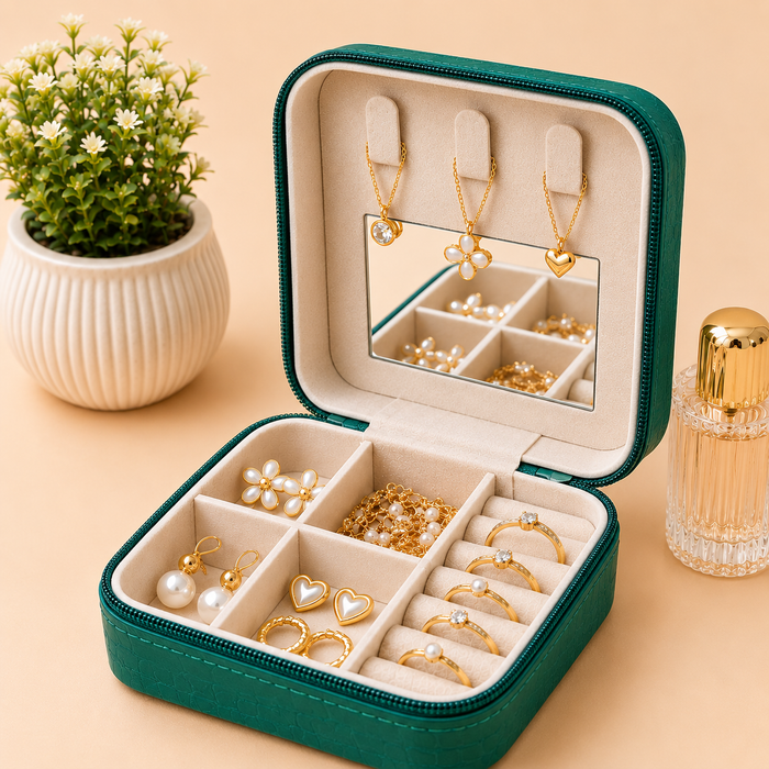Jewellary Organizer-All-Season Compact Travel Jewellery Box-Zippered Organizer for Earrings, Necklaces & Bracelets