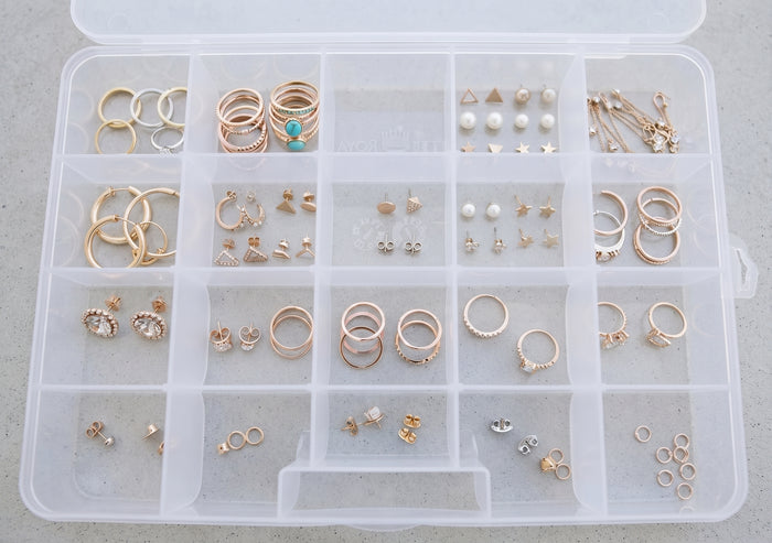 Plastic Storage Box-Multipurpose Storage Container for Jewelry, Small Accessories, Buttons, & Clips.