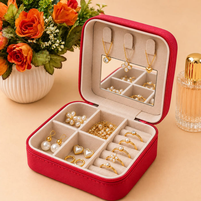 Jewellary Organizer-All-Season Compact Travel Jewellery Box-Zippered Organizer for Earrings, Necklaces & Bracelets