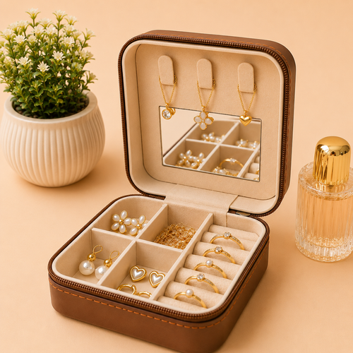 Jewellary Organizer-All-Season Compact Travel Jewellery Box-Zippered Organizer for Earrings, Necklaces & Bracelets