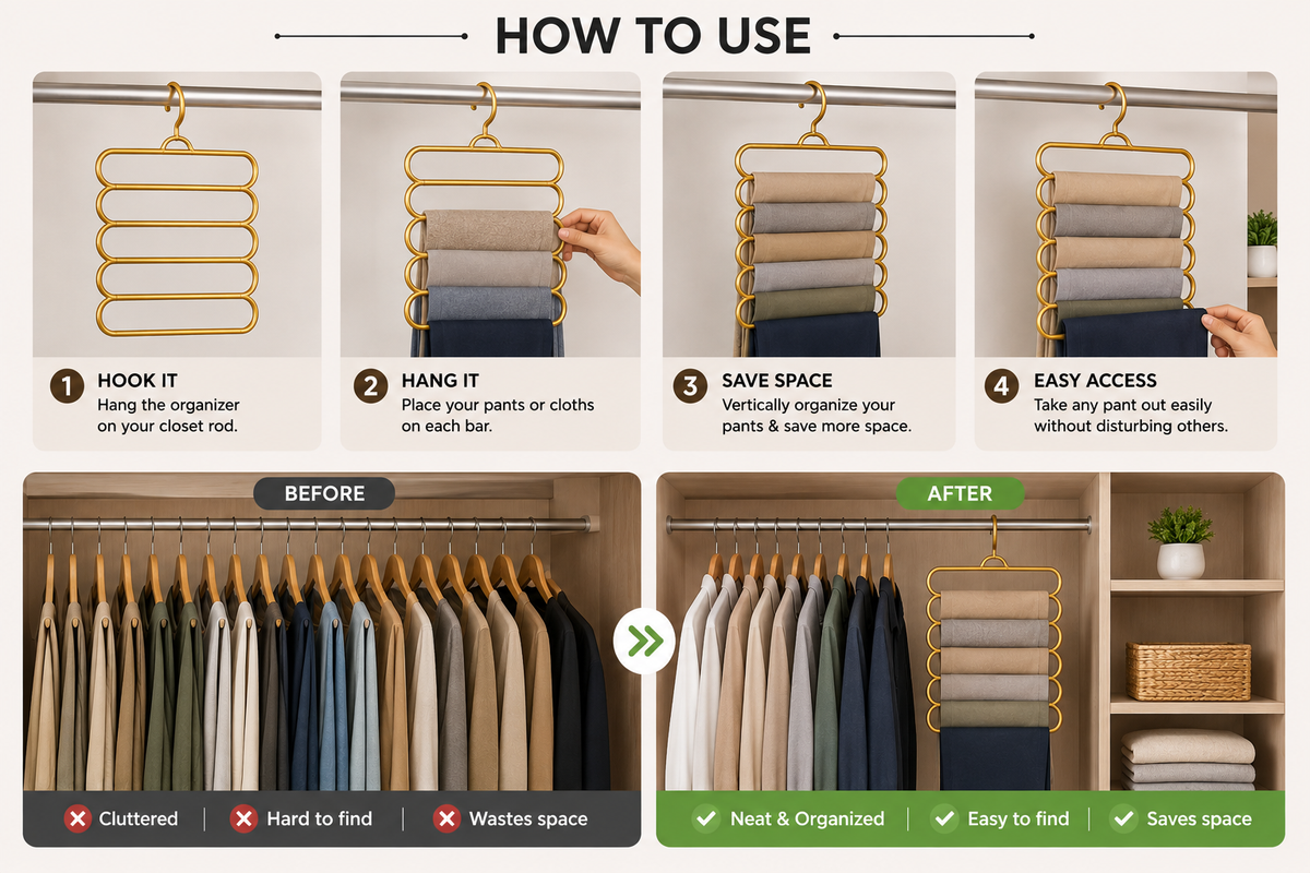 5-Layer Multifunctional Space-Saving Hanger for Clothes, Pants, belts, etc.