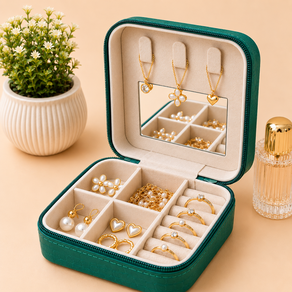 Jewellary Organizer-All-Season Compact Travel Jewellery Box-Zippered Organizer for Earrings, Necklaces & Bracelets