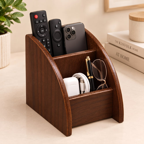 2 Compartment Wooden organizer for Office Desk, TV remote holder, mobile holder and other home accessories.