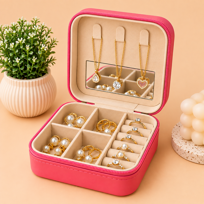 Jewellary Organizer-All-Season Compact Travel Jewellery Box-Zippered Organizer for Earrings, Necklaces & Bracelets