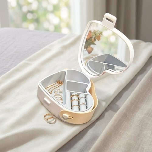 Jewellary Organizer-All-Season Compact Travel Jewellery Box with Mirror-Organizer for Earrings, Necklaces & Bracelets