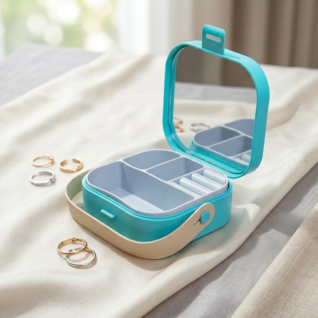 Jewellary Organizer-All-Season Compact Travel Jewellery Box with Mirror-Organizer for Earrings, Necklaces & Bracelets