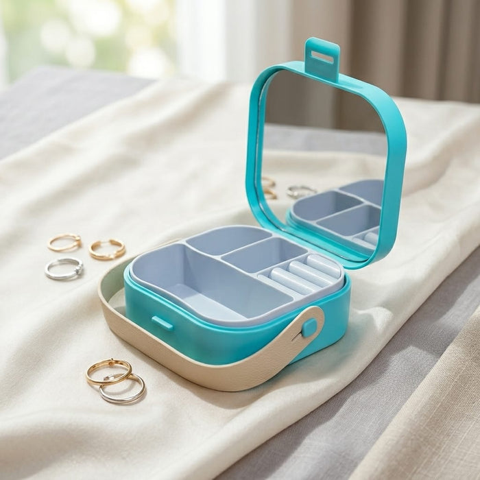 Jewellary Organizer-All-Season Compact Travel Jewellery Box with Mirror-Organizer for Earrings, Necklaces & Bracelets