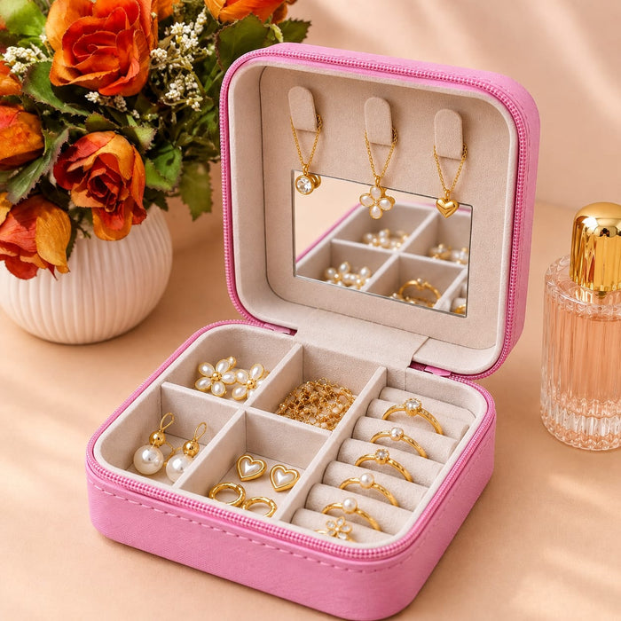 Jewellary Organizer-All-Season Compact Travel Jewellery Box-Zippered Organizer for Earrings, Necklaces & Bracelets