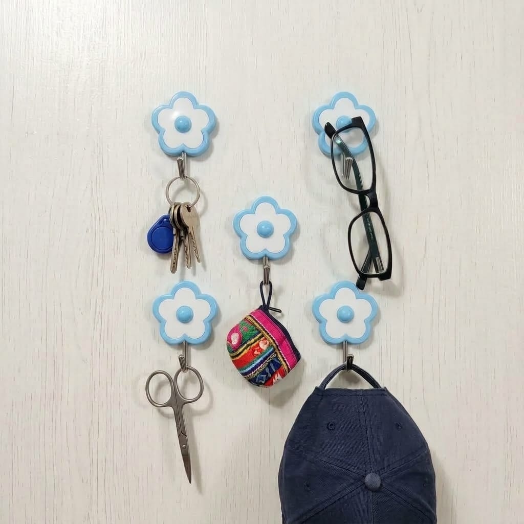 5 Pcs Sticky Hooks-Self Adhesive Wall Hooks, Multifunctional Hanging Storage Wall Hook for kitchen, bathroom and Other.