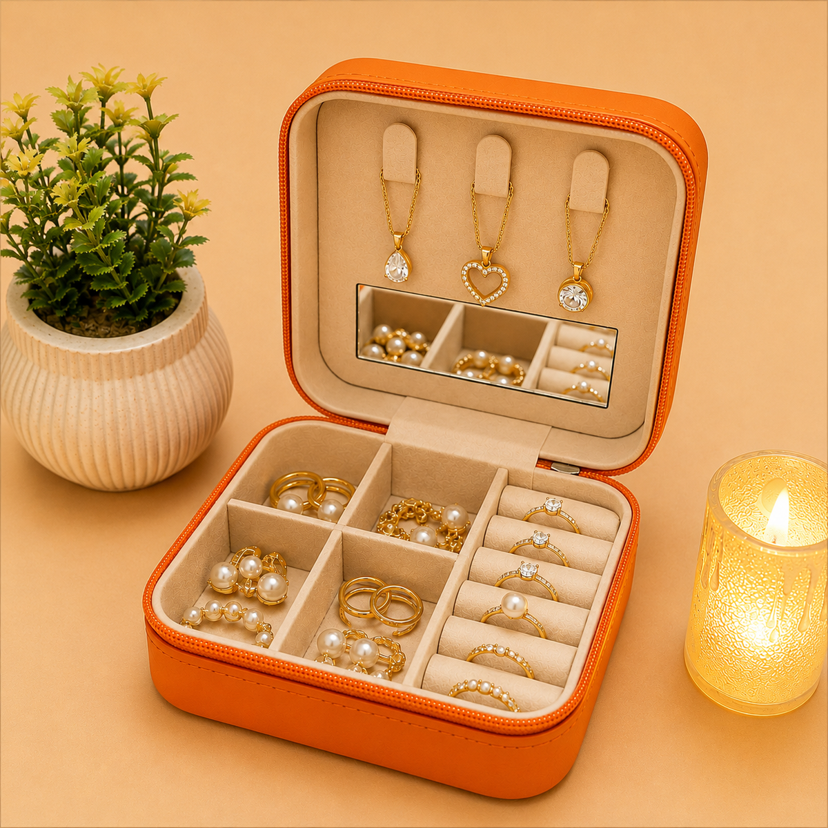 Jewellary Organizer-All-Season Compact Travel Jewellery Box-Zippered Organizer for Earrings, Necklaces & Bracelets
