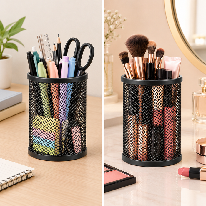 Metal Mesh Pen Holder-Office Desk Organizer, School stationaries & Makeup Storage Basket.